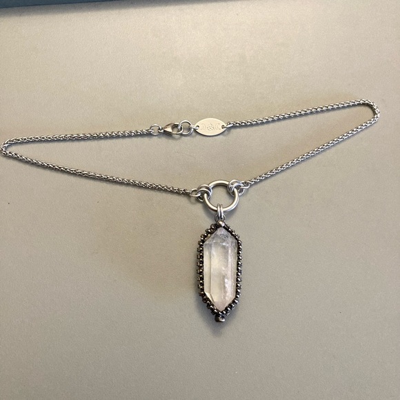 Natural Crystal quartz black electroplated boho goth stainless steel necklace - Picture 11 of 15